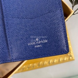 Louis Vuitton Canvas Stitching Leather Card Case Blue M30301