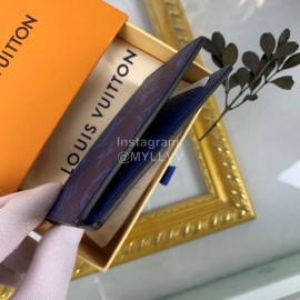 Louis Vuitton Canvas Stitching Leather Card Case Blue M30301