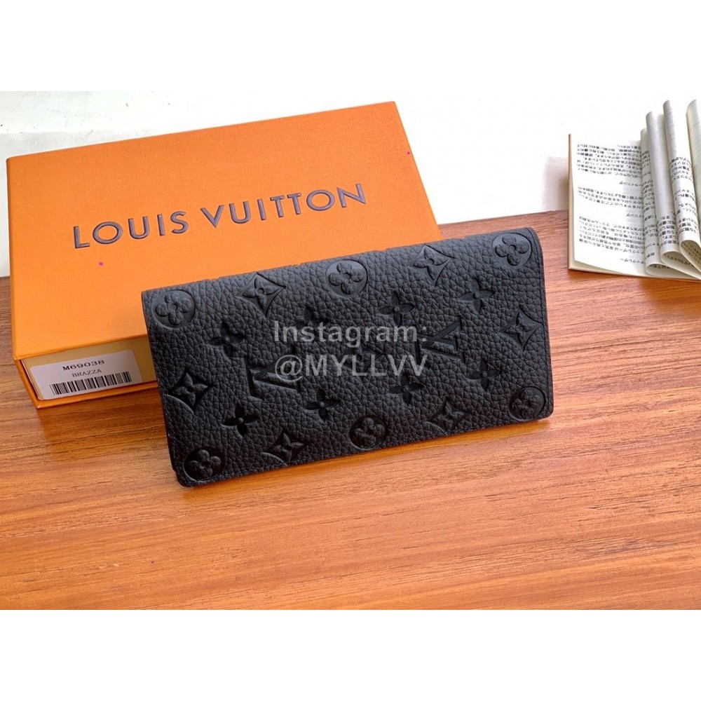 Louis Vuitton Brazza Leather Embossed Long Wallets Black M69038