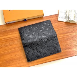 Louis Vuitton Brazza Leather Embossed Long Wallets Black M69038