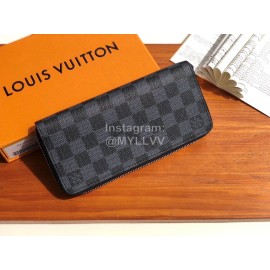 Louis Vuitton Damier Graphite Men'S Canvas Check Zipper Around Long Wallets Black N63095