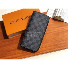 Louis Vuitton Damier Graphite Men'S Canvas Check Zipper Around Long Wallets Black N63095