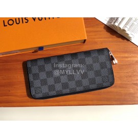 Louis Vuitton Damier Graphite Men'S Canvas Check Zipper Around Long Wallets Black N63095
