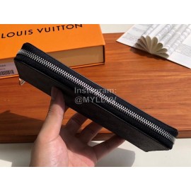 Louis Vuitton Damier Graphite Men'S Canvas Check Zipper Around Long Wallets Black N63095