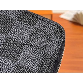 Louis Vuitton Damier Graphite Men'S Canvas Check Zipper Around Long Wallets Black N63095