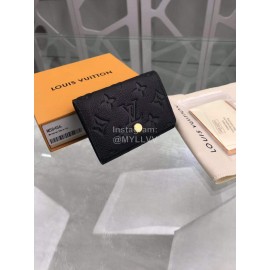 Louis Vuitton Exquisite Embossed Cowhide Gold Buckle Flip Card Cases Black M58456