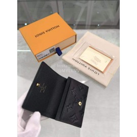 Louis Vuitton Exquisite Embossed Cowhide Gold Buckle Flip Card Cases Black M58456
