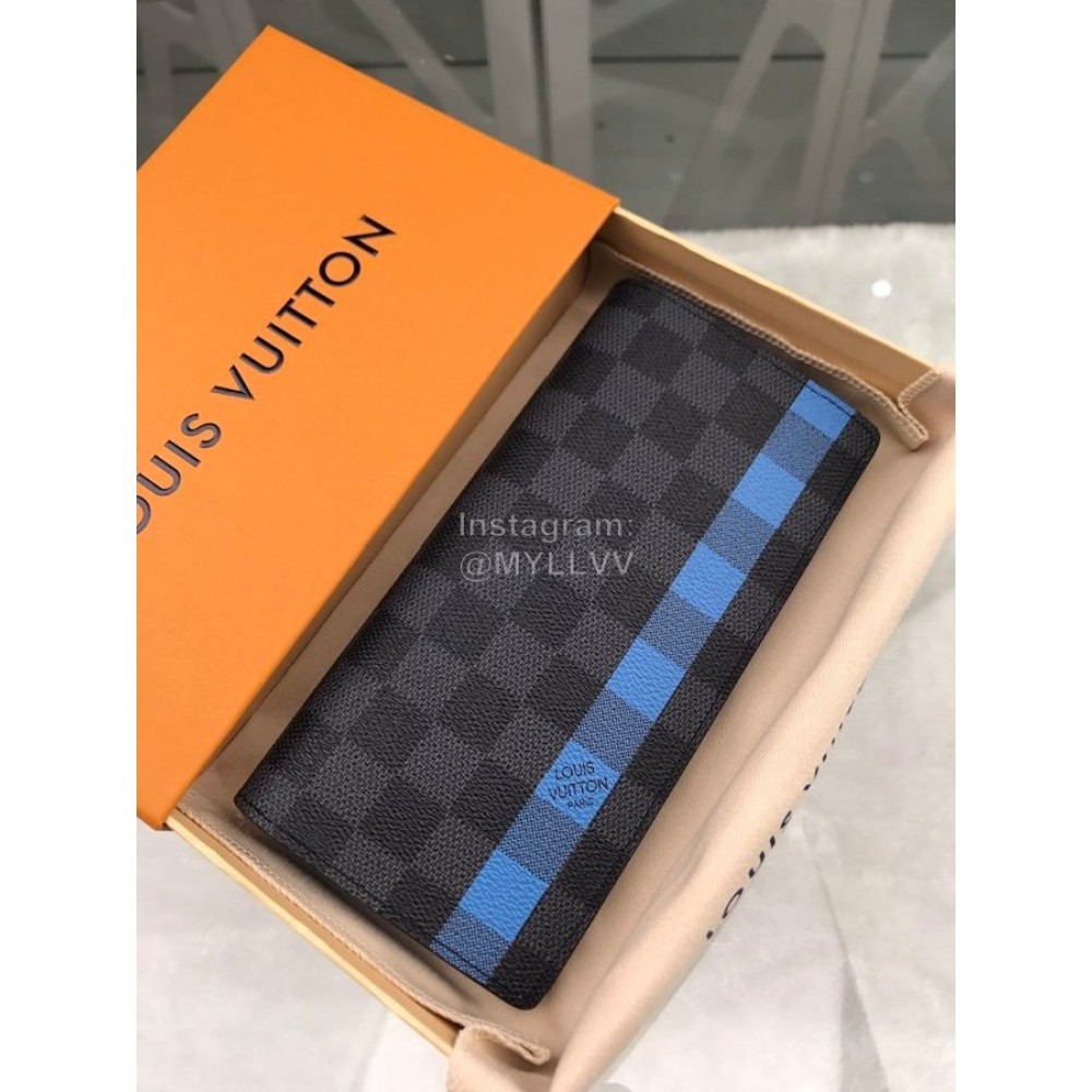 Louis Vuitton Exquisite Damier Graphite Canvas Long Two Fold Wallet Blue N60088
