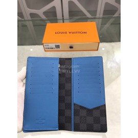 Louis Vuitton Exquisite Damier Graphite Canvas Long Two Fold Wallet Blue N60088