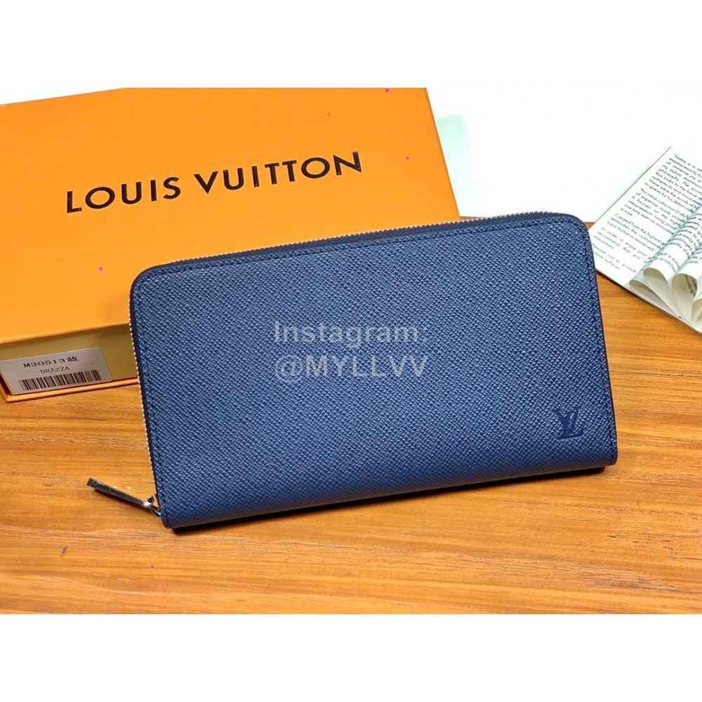 Louis Vuitton Exquisite Crisscross Leather Long Zipper Wallet Blue M30513
