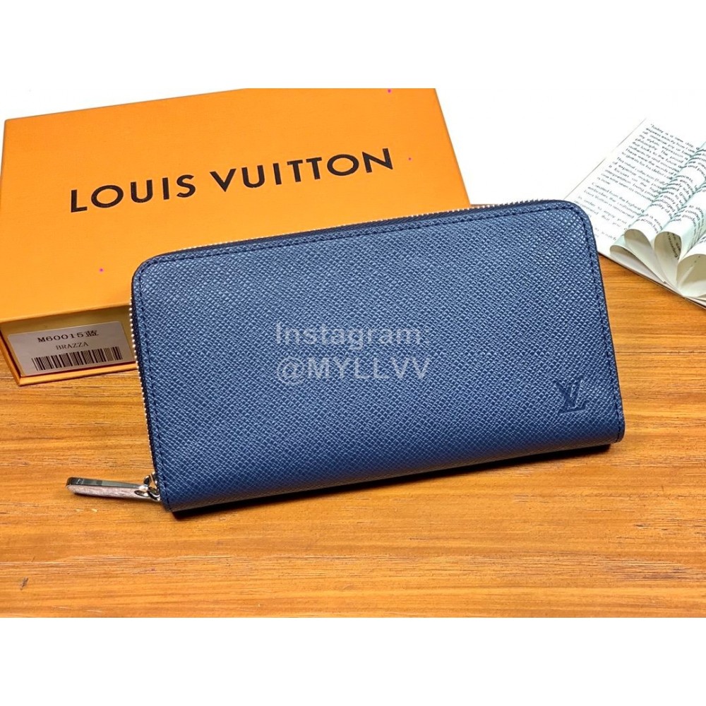 Louis Vuitton Exquisite Crisscross Leather Long Zipper Wallet Blue M60015