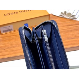 Louis Vuitton Exquisite Crisscross Leather Long Zipper Wallet Blue M60015