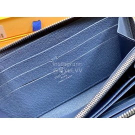 Louis Vuitton Exquisite Crisscross Leather Long Zipper Wallet Blue M60015