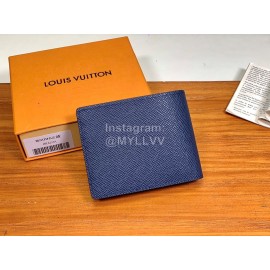 Louis Vuitton Exquisite Cross Grain Leather Short Two Fold Wallet Blue M30952