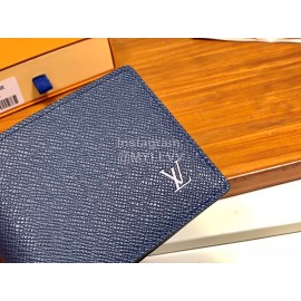 Louis Vuitton Exquisite Cross Grain Leather Short Two Fold Wallet Blue M30952