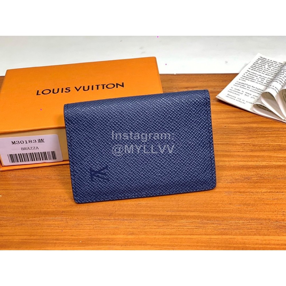Louis Vuitton Exquisite Cross Grain Leather Medium Length Two Fold Wallet Blue M30183