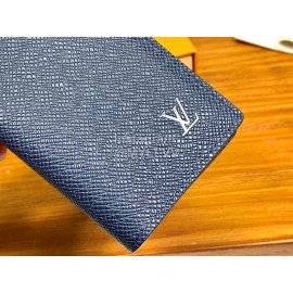 Louis Vuitton Exquisite Cross Grain Leather Medium Length Two Fold Wallet Blue M30183
