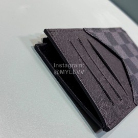 Louis Vuitton Exquisite Plaid Leather Wallet Clip Black M64038