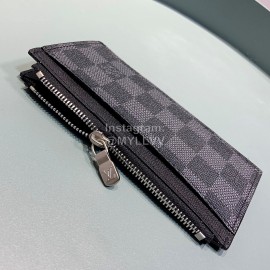 Louis Vuitton Exquisite Plaid Leather Wallet Clip Black M64038