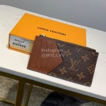 Louis Vuitton Exquisite Printed Leather Wallet Clip Coffee M64038