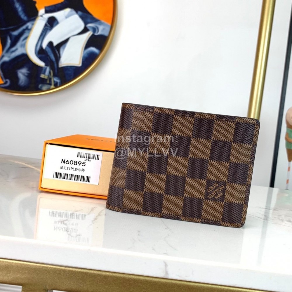 Louis Vuitton Fashion Daminer Plaid Canvas Short Two Fold Wallet Coffee N60895