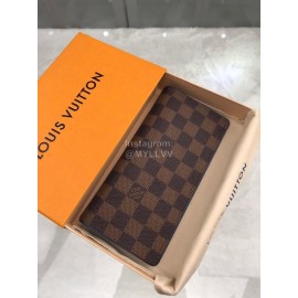Louis Vuitton Classic Plaid Canvas Two Fold Long Wallet Coffee N63168