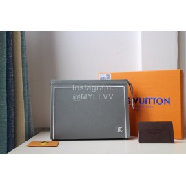 Louis Vuitton Exquisite Cross Stitch Embroidered Cowhide Handbag For Men Gray M61692