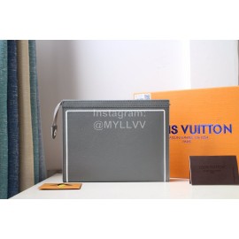 Louis Vuitton Exquisite Cross Stitch Embroidered Cowhide Handbag For Men Gray M61692