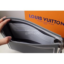 Louis Vuitton Exquisite Cross Stitch Embroidered Cowhide Handbag For Men Gray M61692