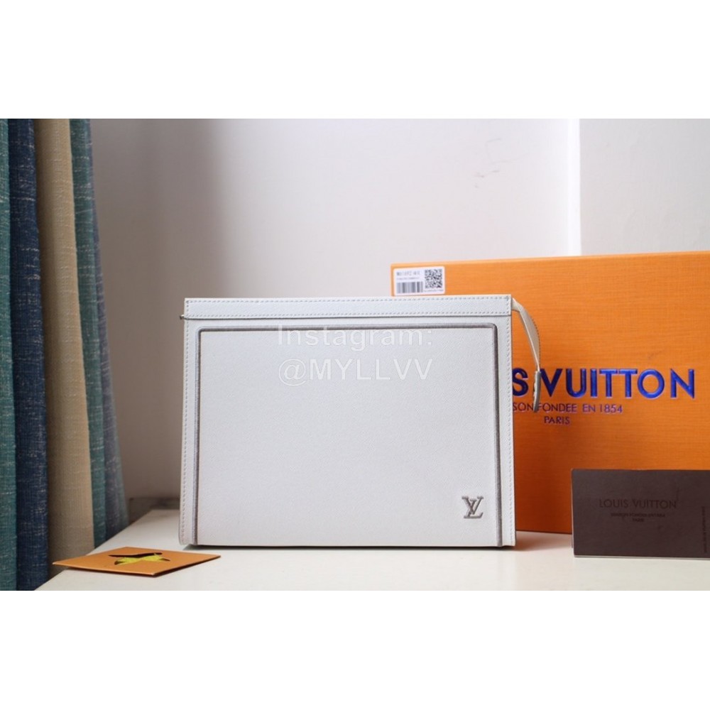 Louis Vuitton Exquisite Cross Stitch Embroidered Cowhide Handbag For Men White M61692