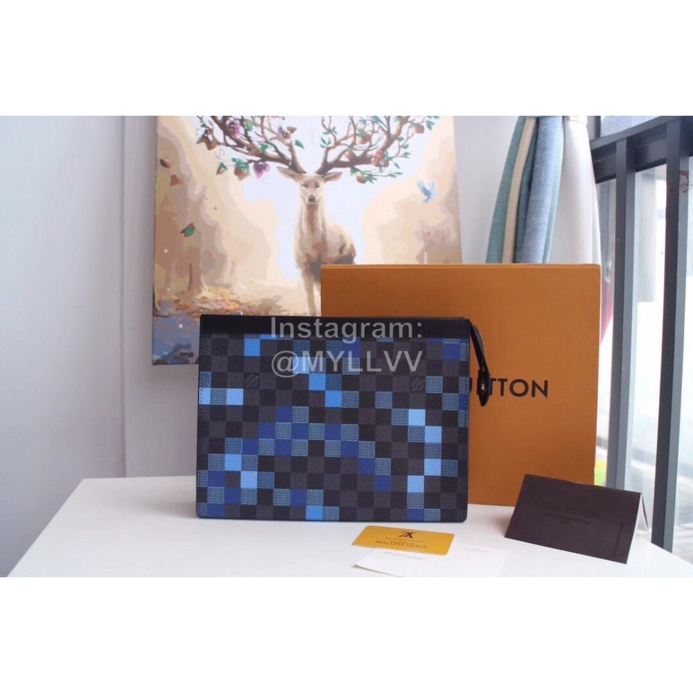 Louis Vuitton Fashion Coated Plaid Canvas Mosaic Medium Handbag Blue N41696