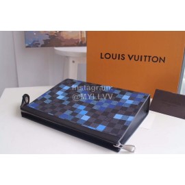 Louis Vuitton Fashion Coated Plaid Canvas Mosaic Medium Handbag Blue N41696