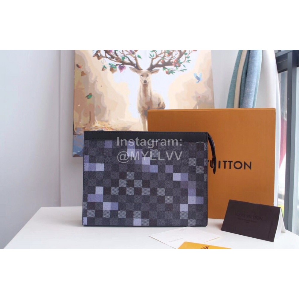 Louis Vuitton Fashion Coated Plaid Canvas Mosaic Medium Handbag Gray N41696