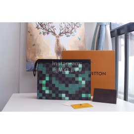 Louis Vuitton Fashion Coated Plaid Canvas Mosaic Medium Handbag Green N41696