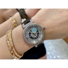 Louis Vuitton 316l Fine Steel Case SiLouis Vuittoner Diamond Dial Brown Strap Watch