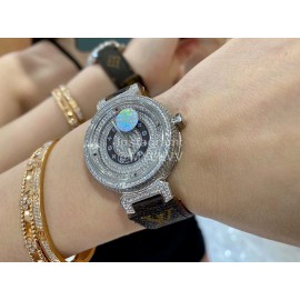 Louis Vuitton 316l Fine Steel Case SiLouis Vuittoner Diamond Dial Brown Strap Watch