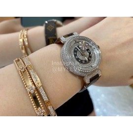 Louis Vuitton 316l Fine Steel Case SiLouis Vuittoner Diamond Dial Brown Strap Watch