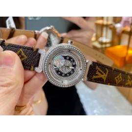 Louis Vuitton 316l Fine Steel Case SiLouis Vuittoner Diamond Dial Brown Strap Watch