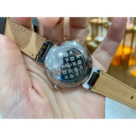 Louis Vuitton 316l Fine Steel Case SiLouis Vuittoner Diamond Dial Brown Strap Watch