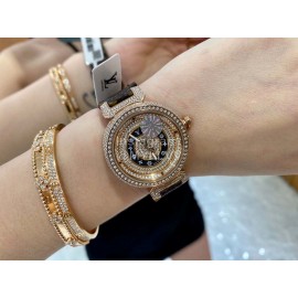 Louis Vuitton 316l Fine Steel Case God Diamond Dial Brown Strap Watch