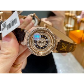 Louis Vuitton 316l Fine Steel Case God Diamond Dial Brown Strap Watch