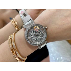 Louis Vuitton 316l Fine Steel Case SiLouis Vuittoner Diamond Dial White Strap Watch