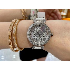 Louis Vuitton 316l Fine Steel Case SiLouis Vuittoner Diamond Dial White Strap Watch