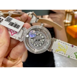 Louis Vuitton 316l Fine Steel Case SiLouis Vuittoner Diamond Dial White Strap Watch