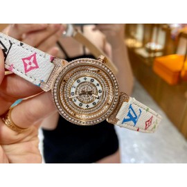 Louis Vuitton 316l Fine Steel Case God Diamond Dial White Strap Watch