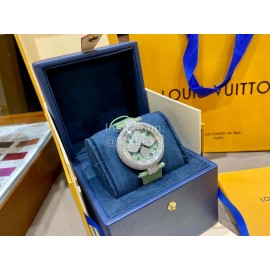 Louis Vuitton Cowhide Strap Diamond Dial Watch For Women Green