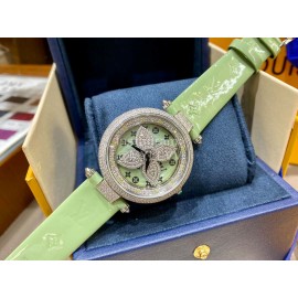 Louis Vuitton Cowhide Strap Diamond Dial Watch For Women Green
