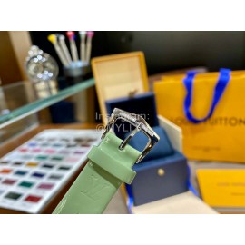 Louis Vuitton Cowhide Strap Diamond Dial Watch For Women Green