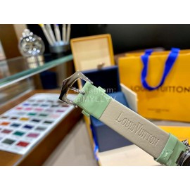 Louis Vuitton Cowhide Strap Diamond Dial Watch For Women Green