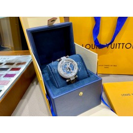 Louis Vuitton Cowhide Strap Diamond Dial Watch For Women Brown